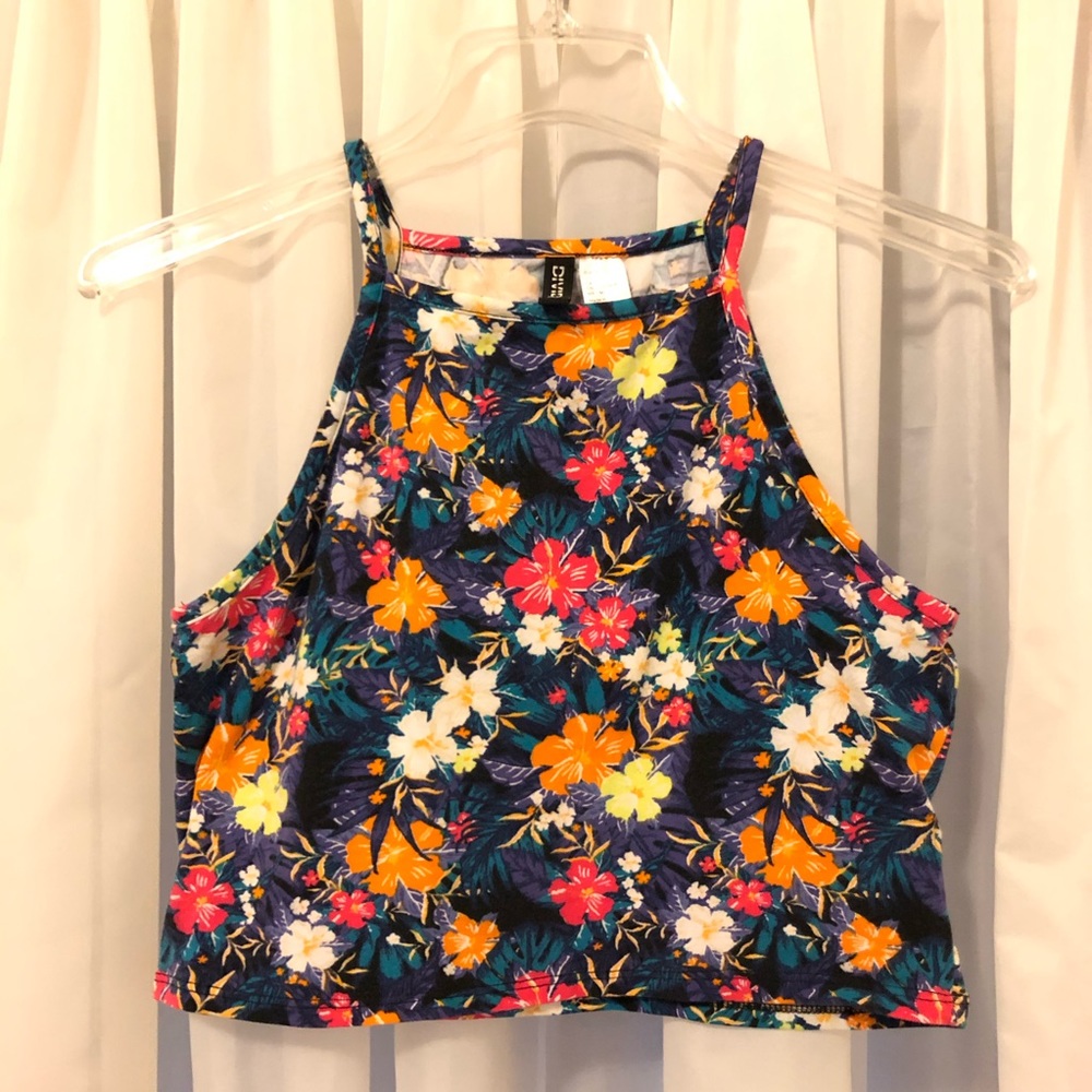 Tropical Floral High Neck Crop Top